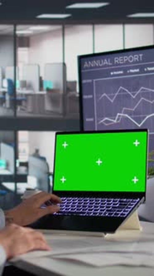 Vertical Video Chroma Key on Laptop Business Management Strategy Planning with KPIs