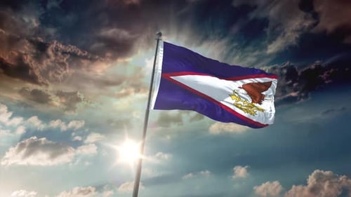 Realistic American Samoa Flag Waving in Dynamic Sky Background
