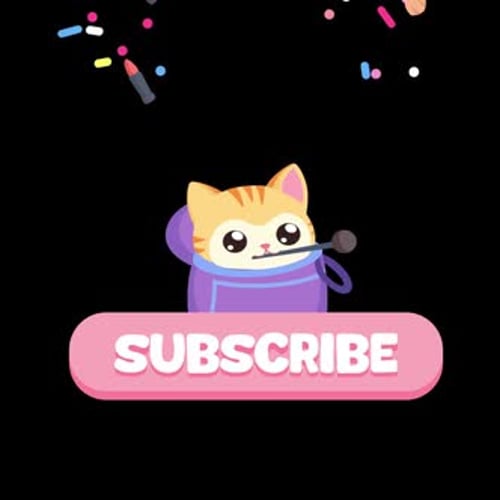 Animated Subscribe Button with Cute Cat and Falling Makeup