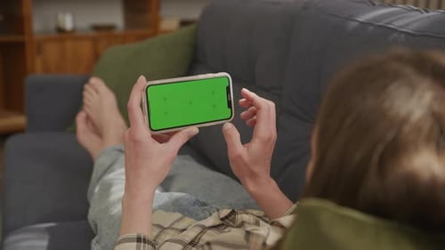 Green Screen Woman Hand Scrolling Smartphone