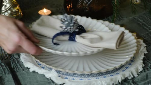 Festive place setting for a holiday dinner