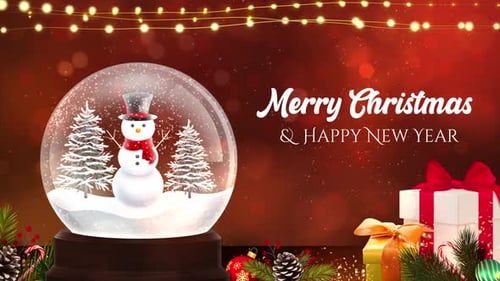 Merry Christmas Happy New Year Snow Globe Animation