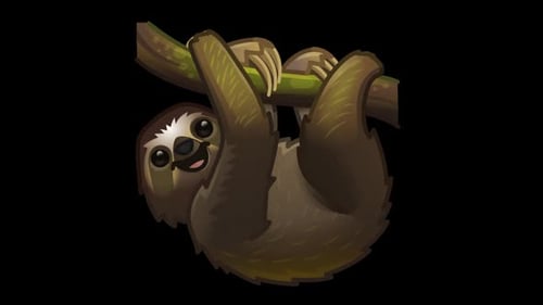 Animated Cartoon Sloth Hanging on a Branch Loop