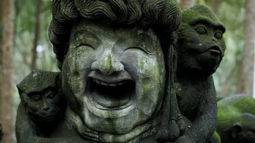 Statues of Monkeys in the Forest in Bali