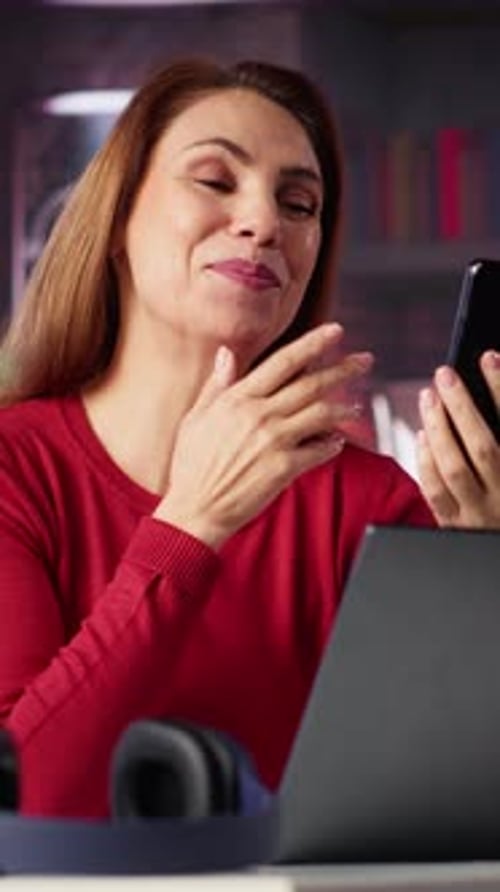 Vertical Video Woman Freelancer Taking Online Course to Develop New Skills From Home Office
