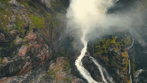 4K 60fps, Gorge, Voringsfossen Waterfall, Norway