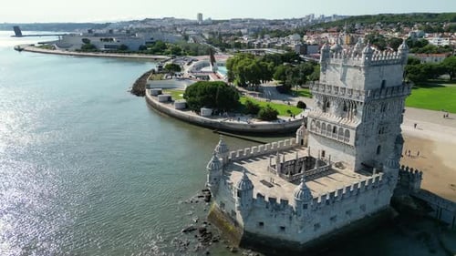 The Belem Tower (Torre de Belém) in Portugal Shining Under Lisbon's Sun.