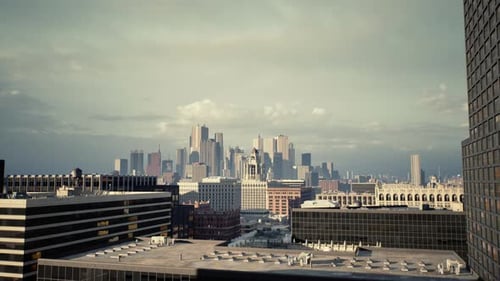 Horizonte urbano, serenidad, paisaje urbano con superficies de vidrio reflectantes