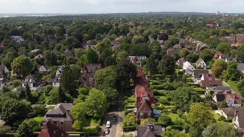 Scenic Aerial View of Hamburg Germany Beautiful Houses Surrounded By Green Trees in Quiet Suburban