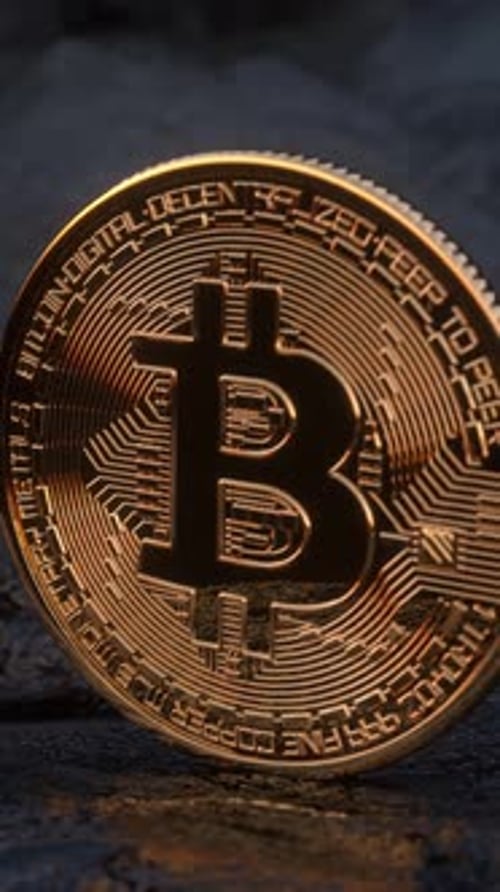 Golden Bitcoin Coin Rotating for Cryptocurrency Finance Videos