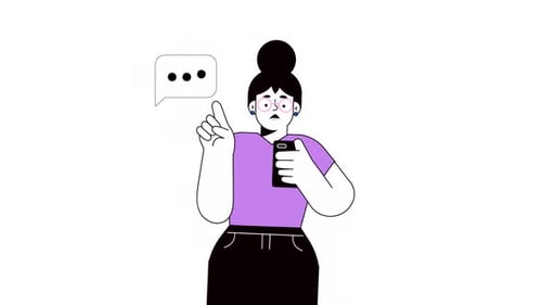 Animated Character Holding Phone and Talking with Speech Bubble