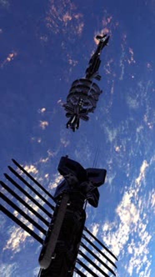Vertical Video Futuristic CG Animation Orbital Spaceship