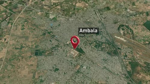 Zoom sur la carte de la ville d'Ambala (Inde) de l'espace à la Terre