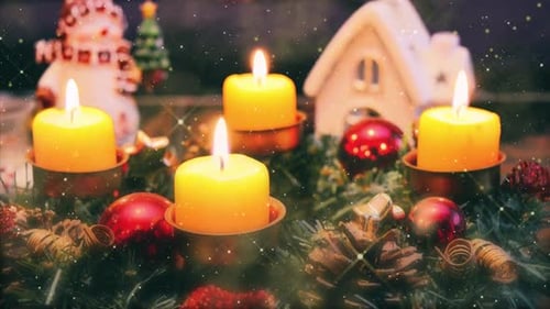 Sparkling Christmas Candles and Festive Holiday Decorations