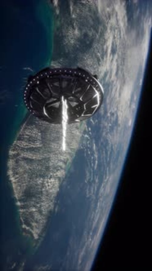 Satellite spatial futuriste en orbite autour de la Terre