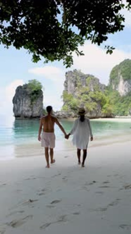Romantic Stroll Along the Pristine Beach at Koh Hong Islands Krabi Thailand