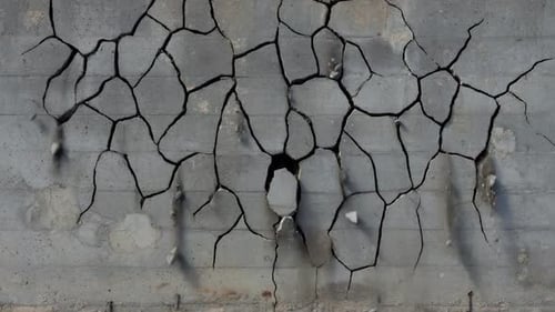 Concrete Wall Collapse Revealing Rebar