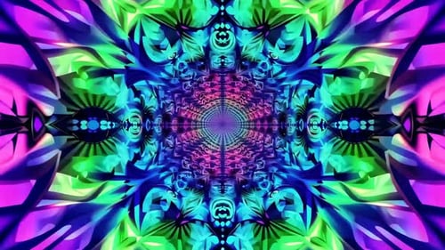 Boucle d'animation fractale vibrante de mandala au néon se déplaçant à travers un