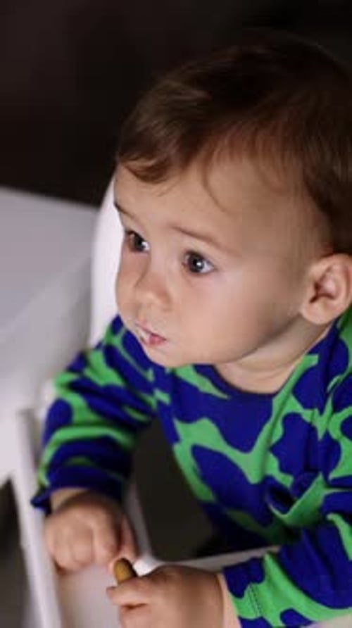 Baby Eating Food off Spoon in High Chair