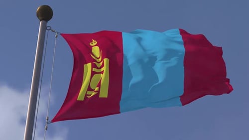 Mongolia National Flag Waving in Realistic Slow Motion