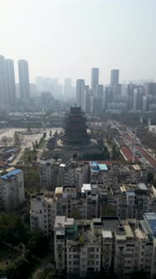Aerial view of cityscape and skyline, China.
