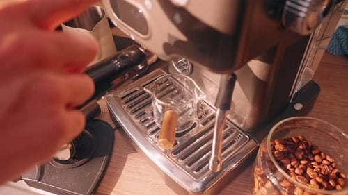 Espresso Machine Making Coffee with Beans