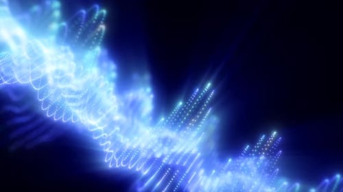 Abstract waves of glowing particles in vibrant blue creating a dynamic and fluid digital landscape