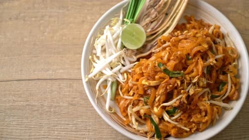 Pad Thai Stir-fry on Plate Close Up