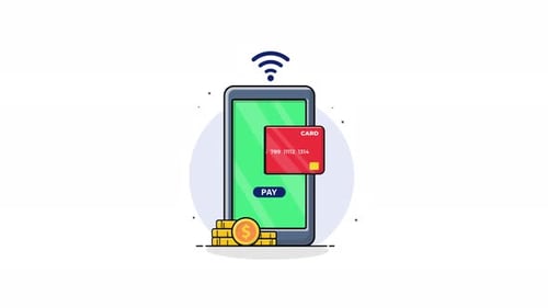 4k Phone with Bank Card and Gold Coin. Digital Payment Concept Animation Video
