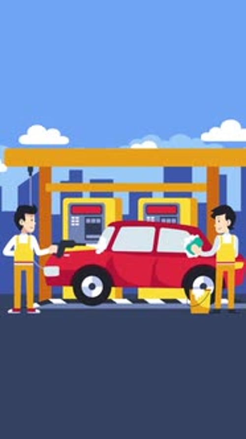 Flat Design Animation of Car Wash Service