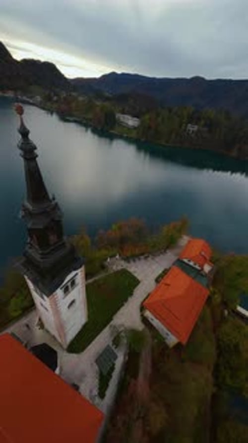 Aerial View of Lake Bled and the Island in the Middle of It Slovenia
