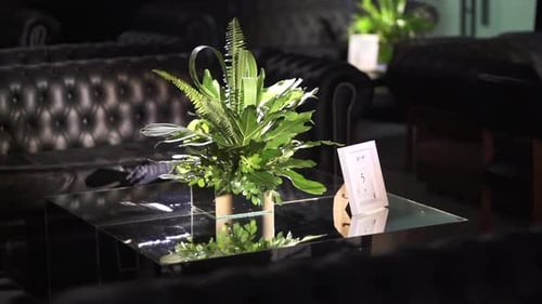 Planta de decoração de mesa em clube de luxo, local de eventos e festas, sofisticado
