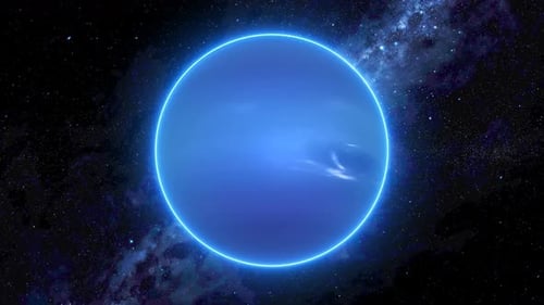 Futuristic Blue Planet with Glowing Ring in Deep Space