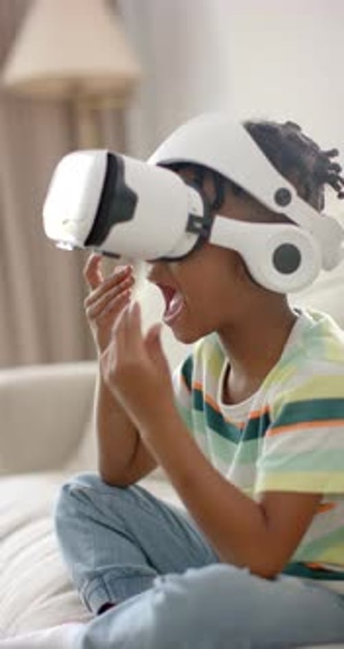 Excited Child Exploring Virtual Reality at Home