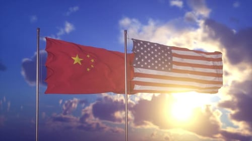 Realistic Waving Flags of China and United States