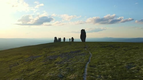 Aerial Weathered Stone Pillars on the Manpupuner Plateau