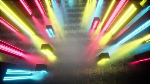 Dynamic Neon Light Bars Moving in Futuristic Abstract Tunnel