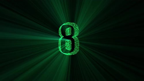 Countdown für digitale grüne Partikel