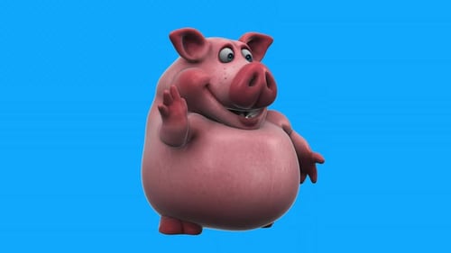 Fun 3D cartoon pig saying hi (with alpha channel included)
