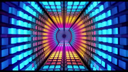 Boucle en V d'animation de tunnel en forme de cube de néon géométrique dynamique