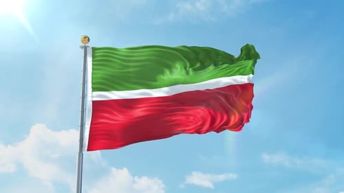 Green White Red Striped Flag Waving Loop Against Blue Sky