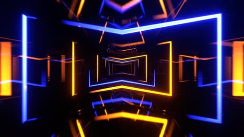 Light Blue And Orange Neon Corridor With Glowing Frames Background Vj Loop I 4K