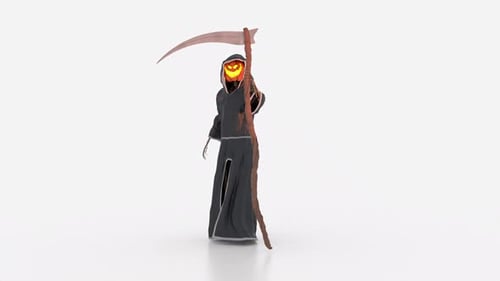 Halloween Pumpkin Head Grim Reaper Stand Idle