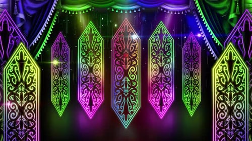 Animated Stage Background with Colorful Glowing Decorative Patterns