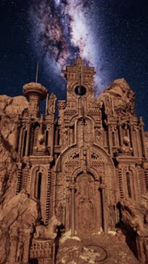 Stone Castle Beneath Starry Night Sky