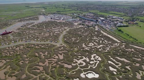 Tollesbury Marshes And Marina In Essex, United Kingdom - aerial drone shot