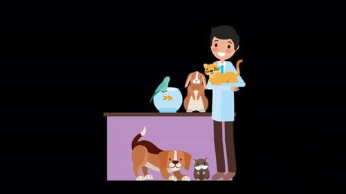 Veterinary Doctor with Animals Clinic Alpha Channel 4K