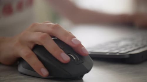 Woman's Hand Using a Computer Mouse in Office