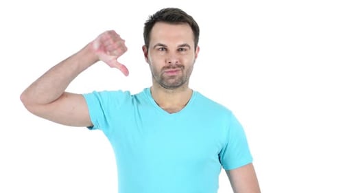 Thumbs Down By Middle Aged Man White Background