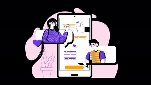 Flat Design Animation of Mobile Social Media Connection